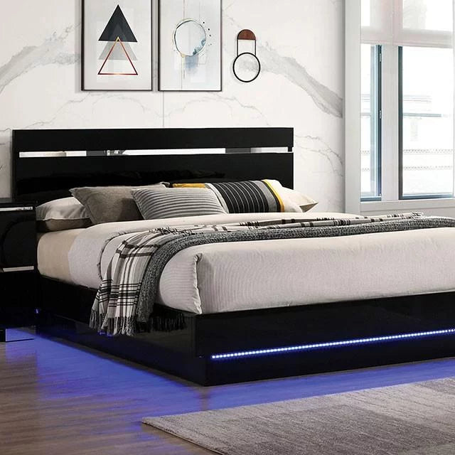 Black Solid Wood 3pcs Bedroom Set K8281