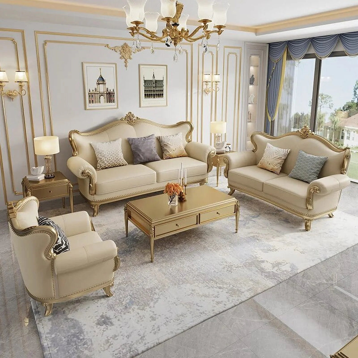 French Style Solid Wood Carved Sofa Set F3163