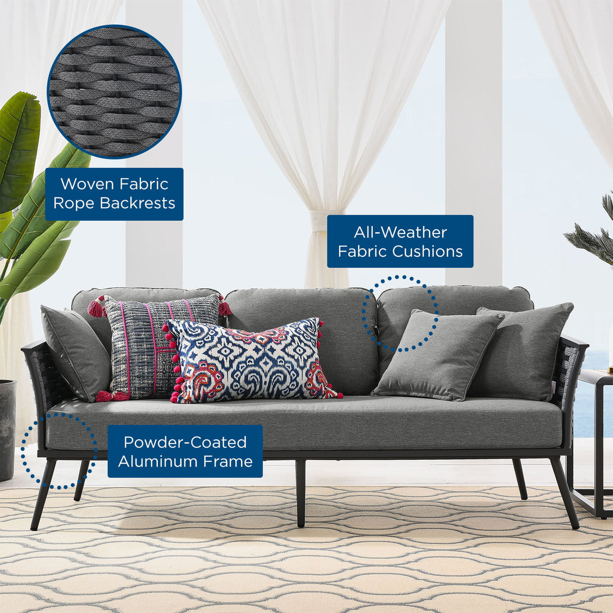 Grey Aluminum Fabric Lounge Sofa U512
