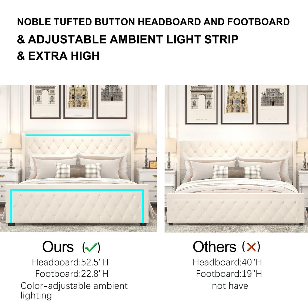 Queen Velvet Upholstered Platform Bed Frame with Headboard I432