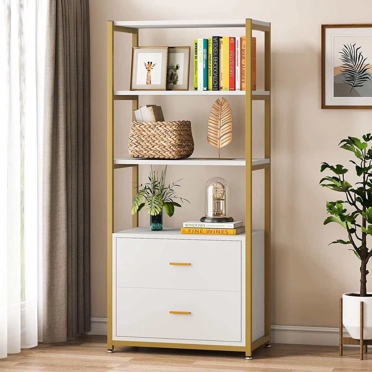 4-Tier Bookshelf with 2 Drawers Y3834